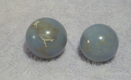 Blue-gray spheres, approximately 1+<sup>1</sup>/<sub>4</sub> inches (32 mm) diamete